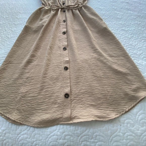 Monteau Crinkle Shirt Dress Tan Knee Length Roll Tab 3/4 Sleeves Size Small - Picture 11 of 14